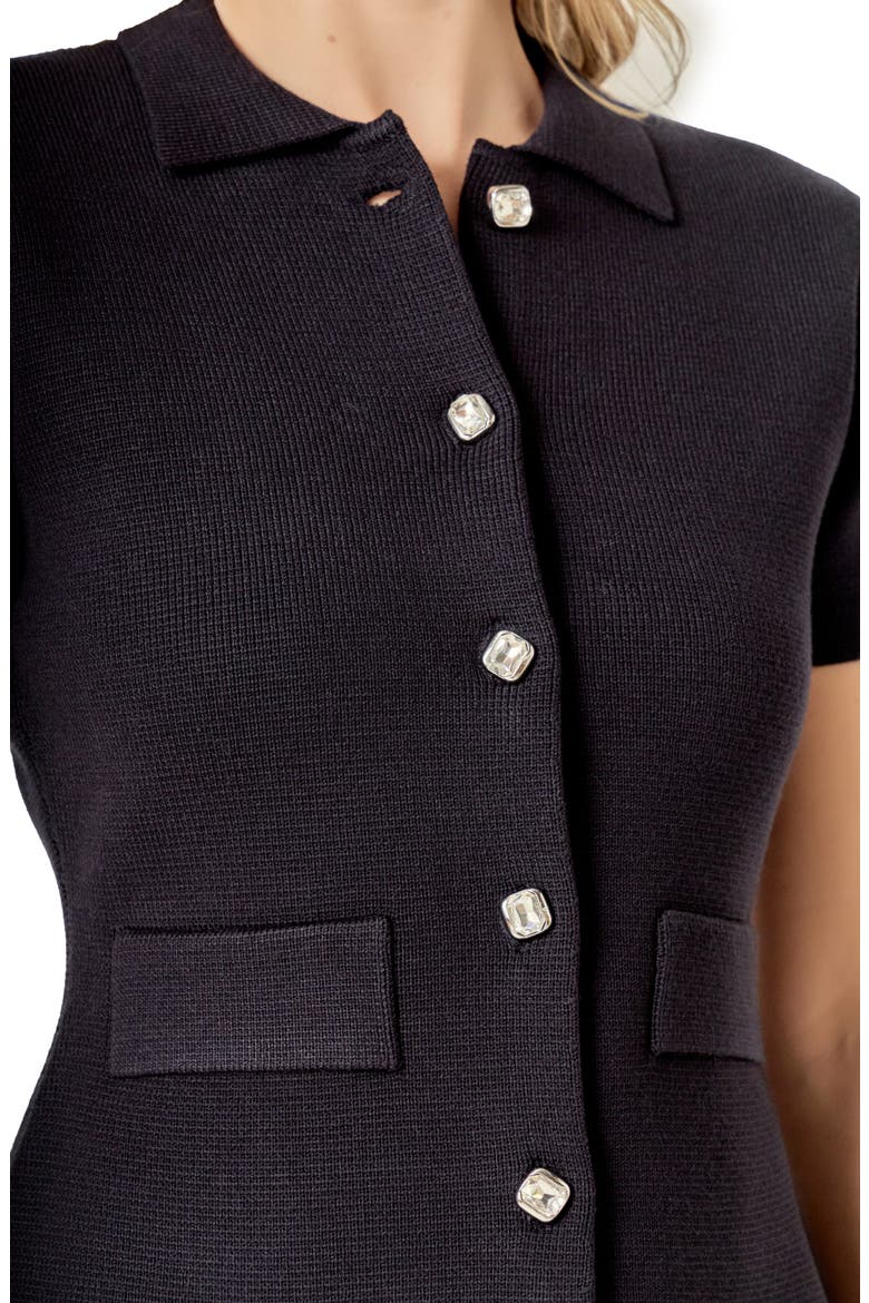 Short Sleeve Button Front Cardigan, Alternate, color, BLACK