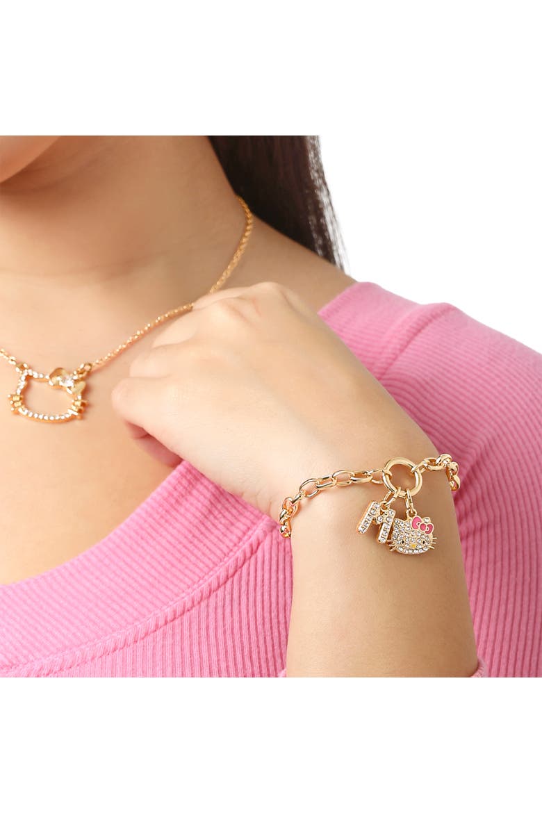 Initial Crystal Charm Bracelet, Gold-Tone, Adjustable, Alternate, color, M