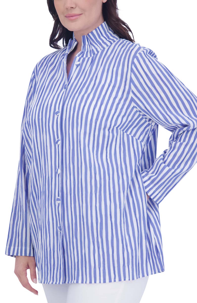 Foxcroft Carolina Stripe Crinkled Cotton Blend Button-Up Shirt, Alternate, color, 