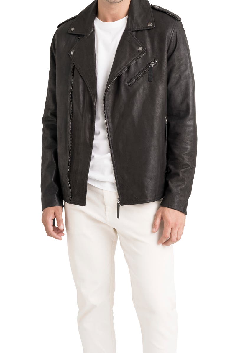 Velez Capri Leather Semi-Fitted Biker Jacket, Main, color, Black