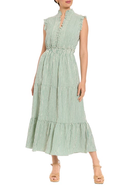 Stripe Ruffle Sleeveless Tiered Maxi Dress