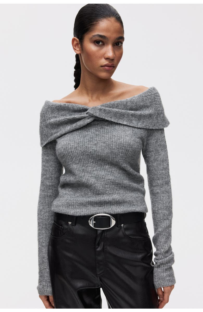 H&M Off-the-shoulder Jumper, Alternate, color, Gray Melange