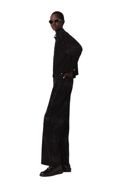 Maje Rhinestone Denim Shirt In Black