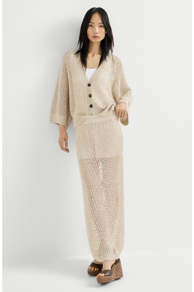Dazzling texture net knit skirt in hemp, Alternate, color, Sand