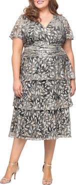 SL FASHIONS Metallic Tiered Surplice Neck Midi Dress