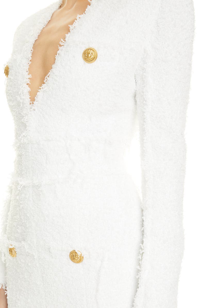 Balmain Long Sleeve Bouclé Tweed Minidress, Alternate, color, 