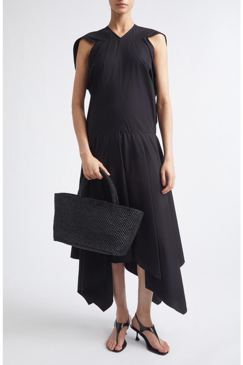 Sybella Handkerchief Hem Cotton Midi Dress, Main, color, BLACK MULTI