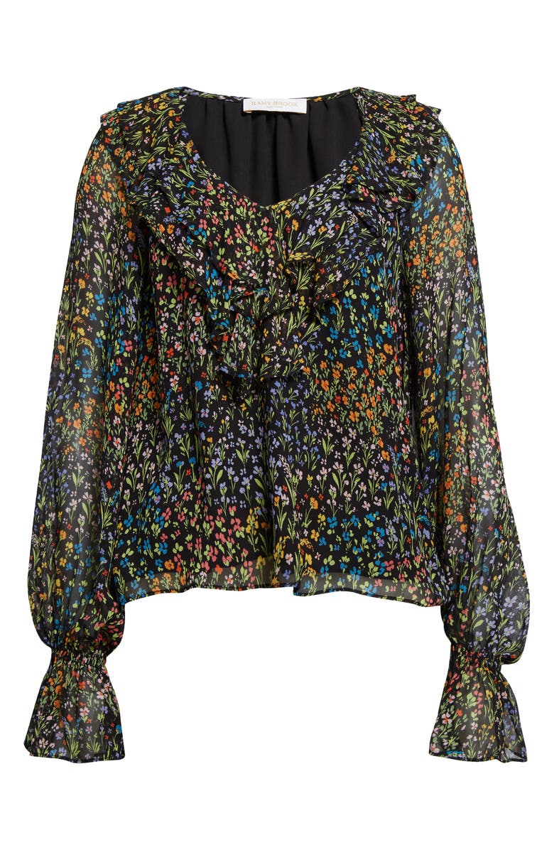Ramy Brook Kendra Floral Print Ruffle Top, Alternate, color, Black Garden Ditsy Print