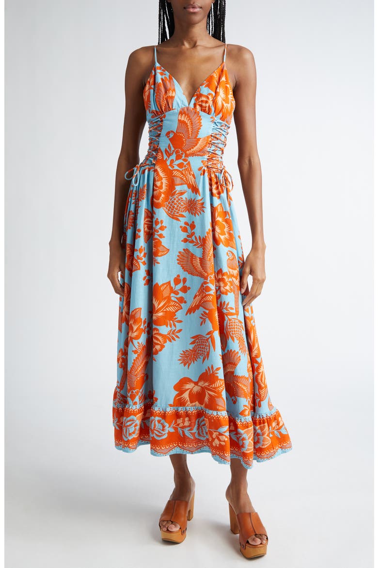 Floral Linen Blend Midi Dress, Main, color, BLUE