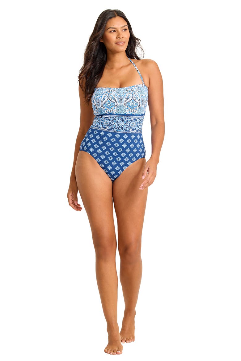 Noble Pineapple Strapless One-Piece Swimsuit, Alternate, color, INDIGO TIDE