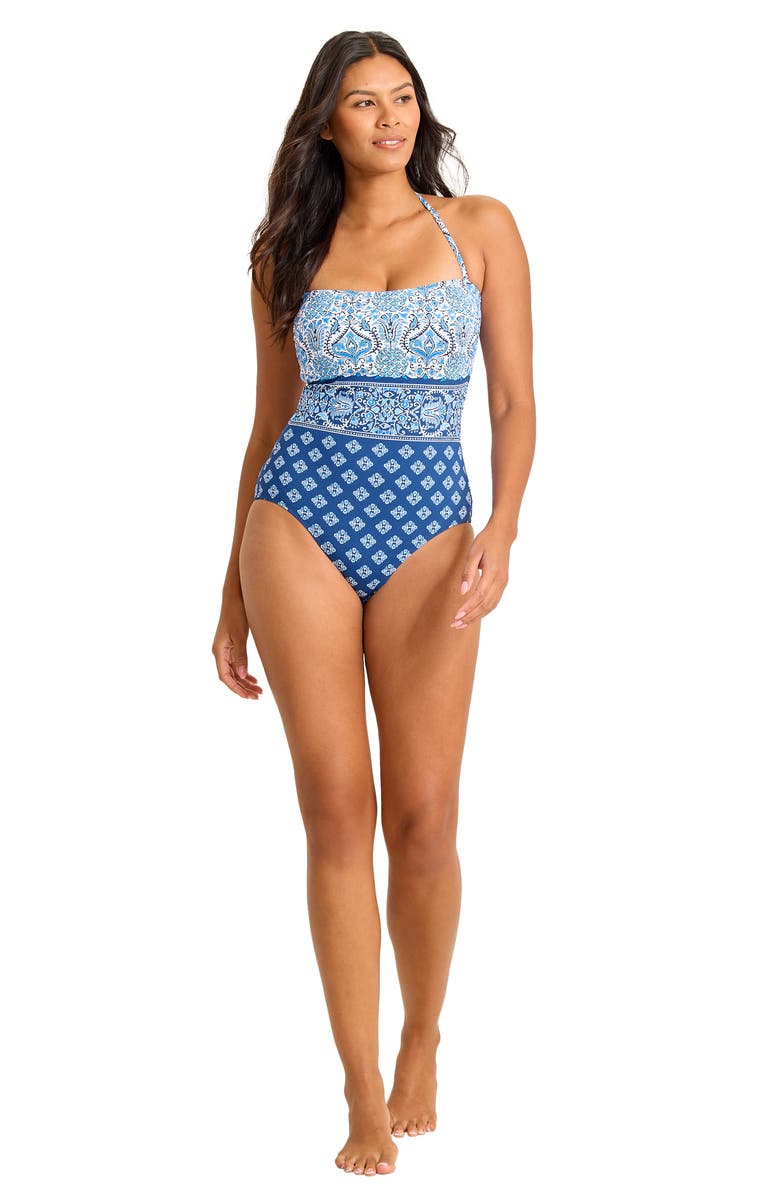 Tommy Bahama Noble Pineapple Strapless One-Piece Swimsuit, Alternate, color, Indigo Tide