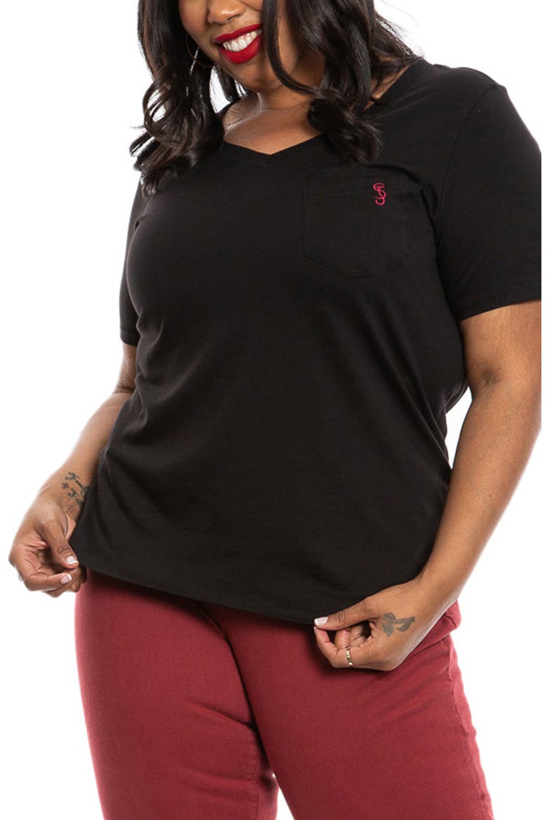 V-Neck Pocket T-Shirt, Main, color, BLACK
