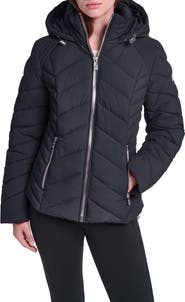 KARL LAGERFELD PARIS Chevron Quilted Hooded Puffer Jacket