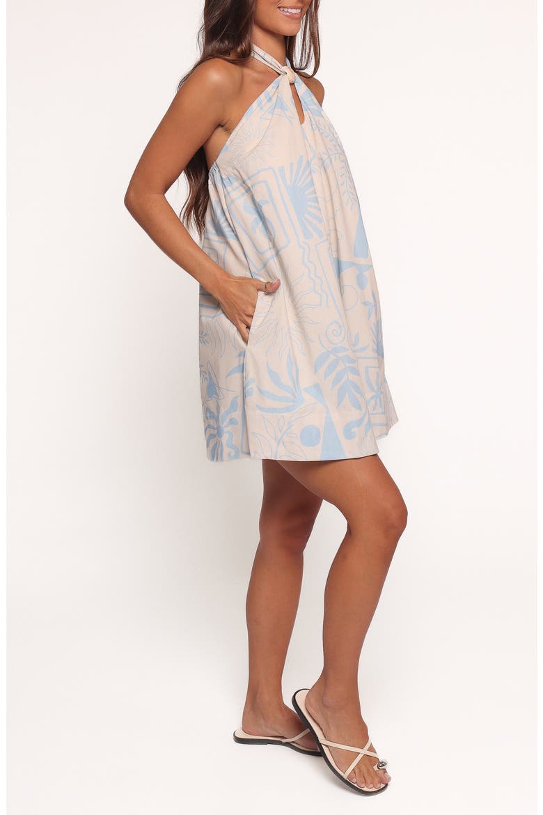 Elira Mixed Print Cotton Halter Minidress, Alternate, color, BLUE SOLEIL