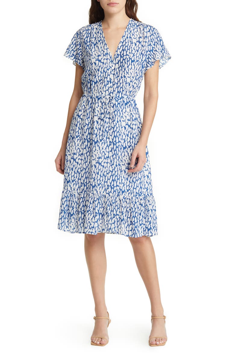 Kiki Abstract Leopard Print Dress, Main, color, COBALT STATIC LEOPARD