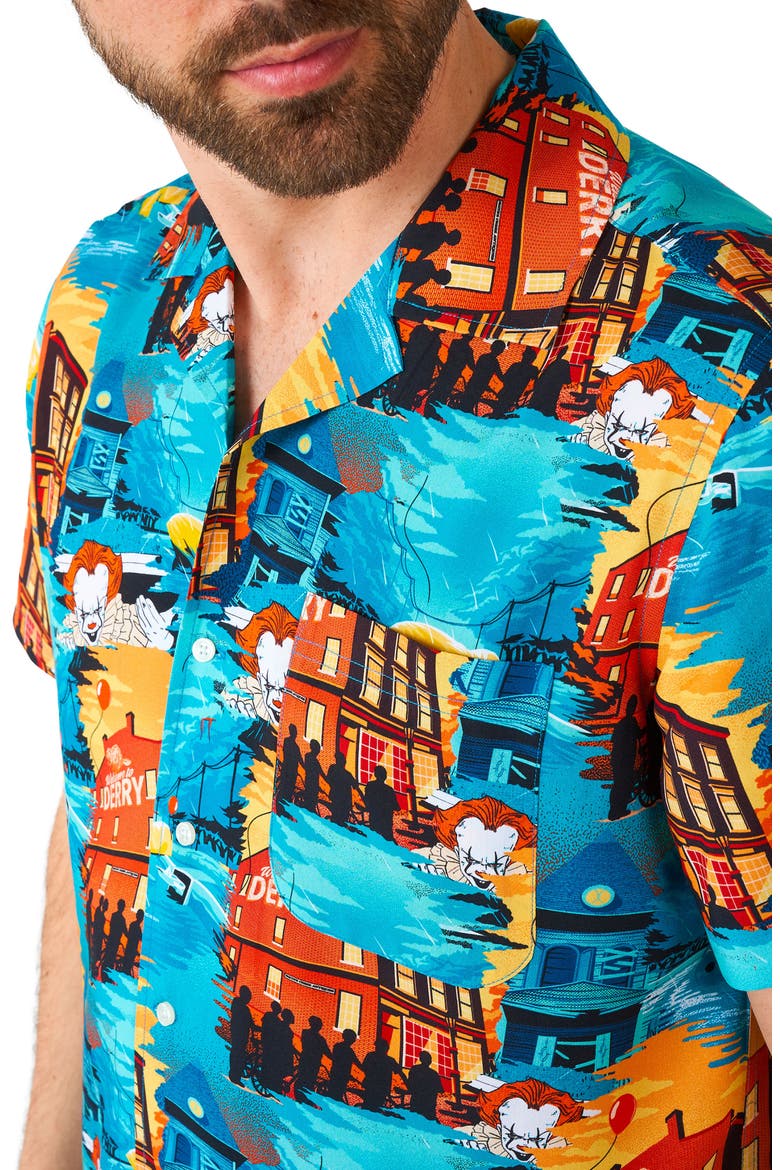 It Short Sleeve Button-Up Camp Shirt, Alternate, color, BLUE MULTI