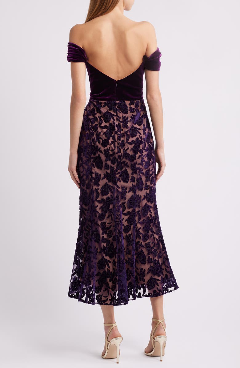 Marchesa Notte Floral Burnout Velvet Cocktail Dress, Alternate, color,