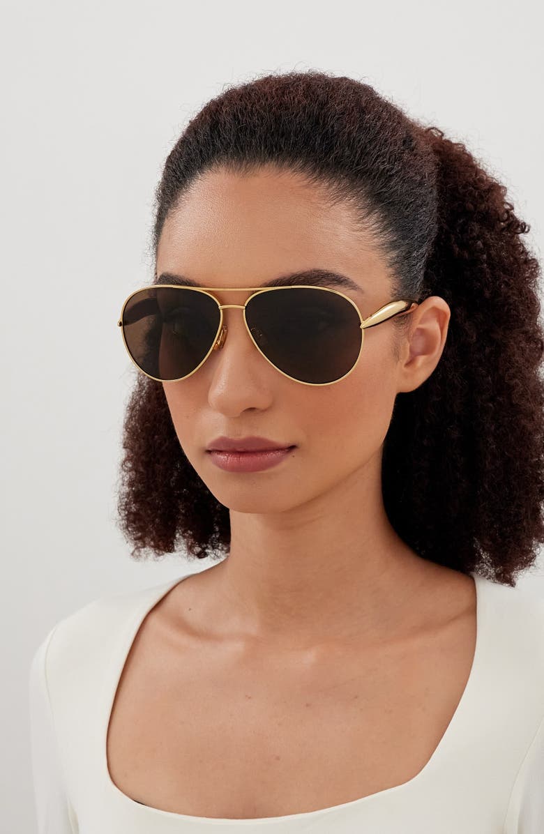 Bottega Veneta 64mm Oversize Pilot Sunglasses, Alternate, color, Gold