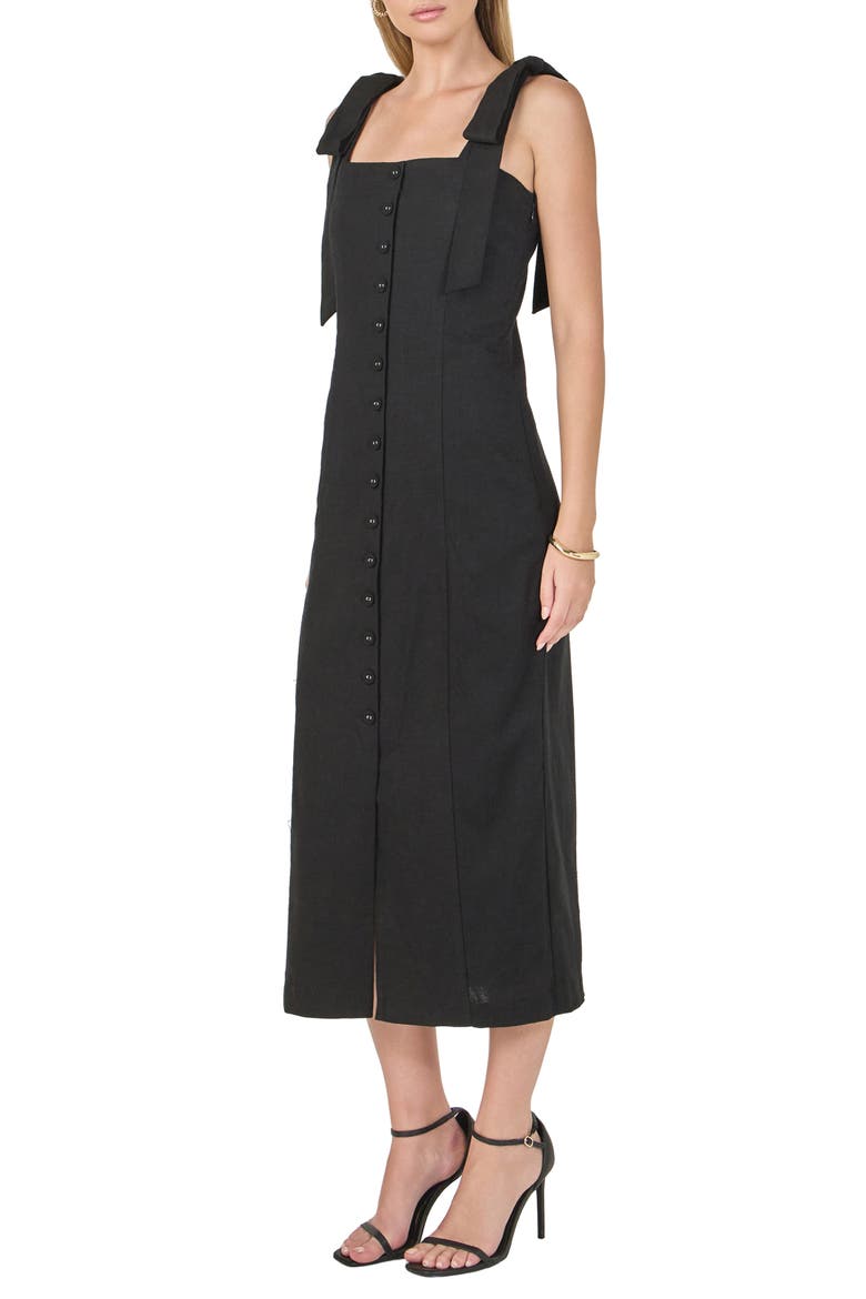 Tie Strap Linen Sundress, Alternate, color, BLACK
