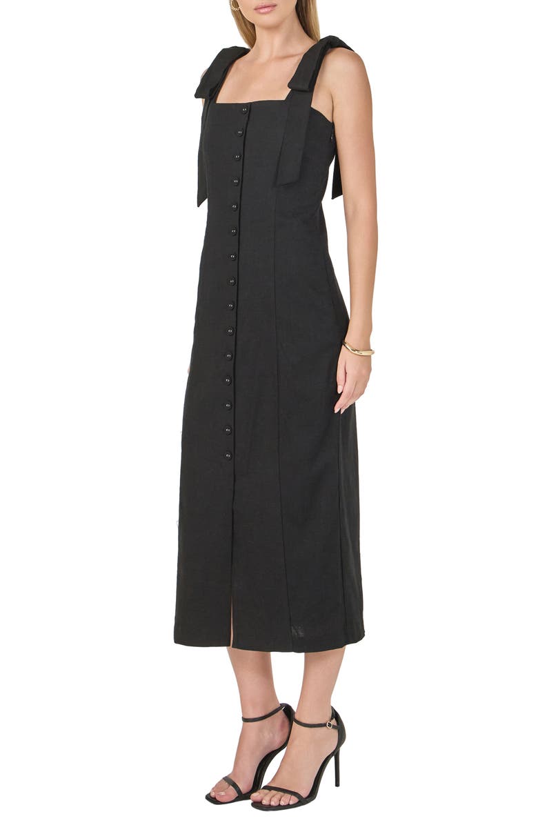 Endless Rose Tie Strap Linen Sundress, Alternate, color, Black