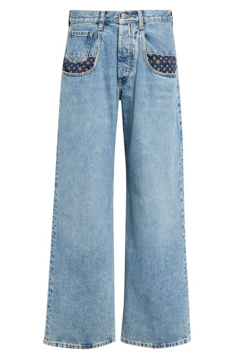 Paisley Detail Boyfriend Straight Leg Jeans