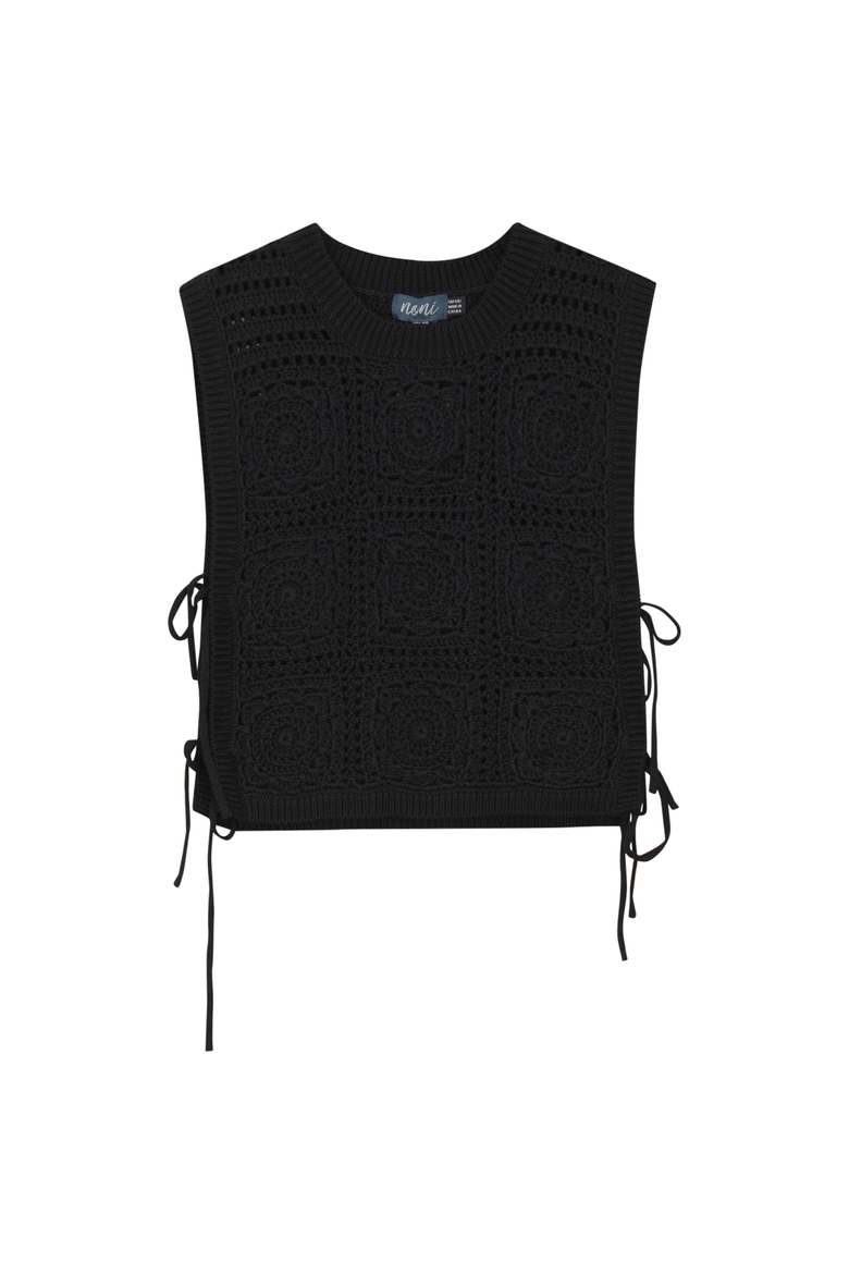 Girl Crochet Knit Sleeveless Vest, Main, color, Black