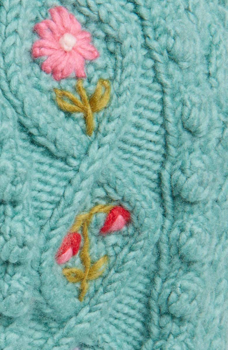 FRENCH KNOT Tilly Embroidered Wool Hood, Alternate, color, Turquoise