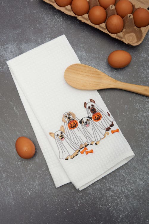 C & F Home C&f Home Trick Or Treat Halloween Costume Ghost Dogs 100% Cotton Waffle Weave Dishtowel In Multi