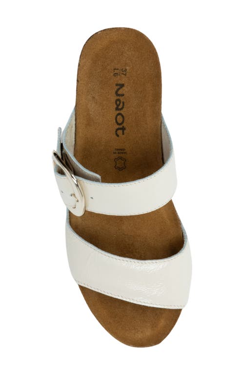 Naot Magic Wedge Sandal In Ivory Crinkle Patent Leather