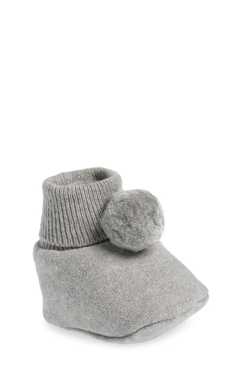 Pink Lemonade Pompom Cotton Bootie, Main, color, Grey