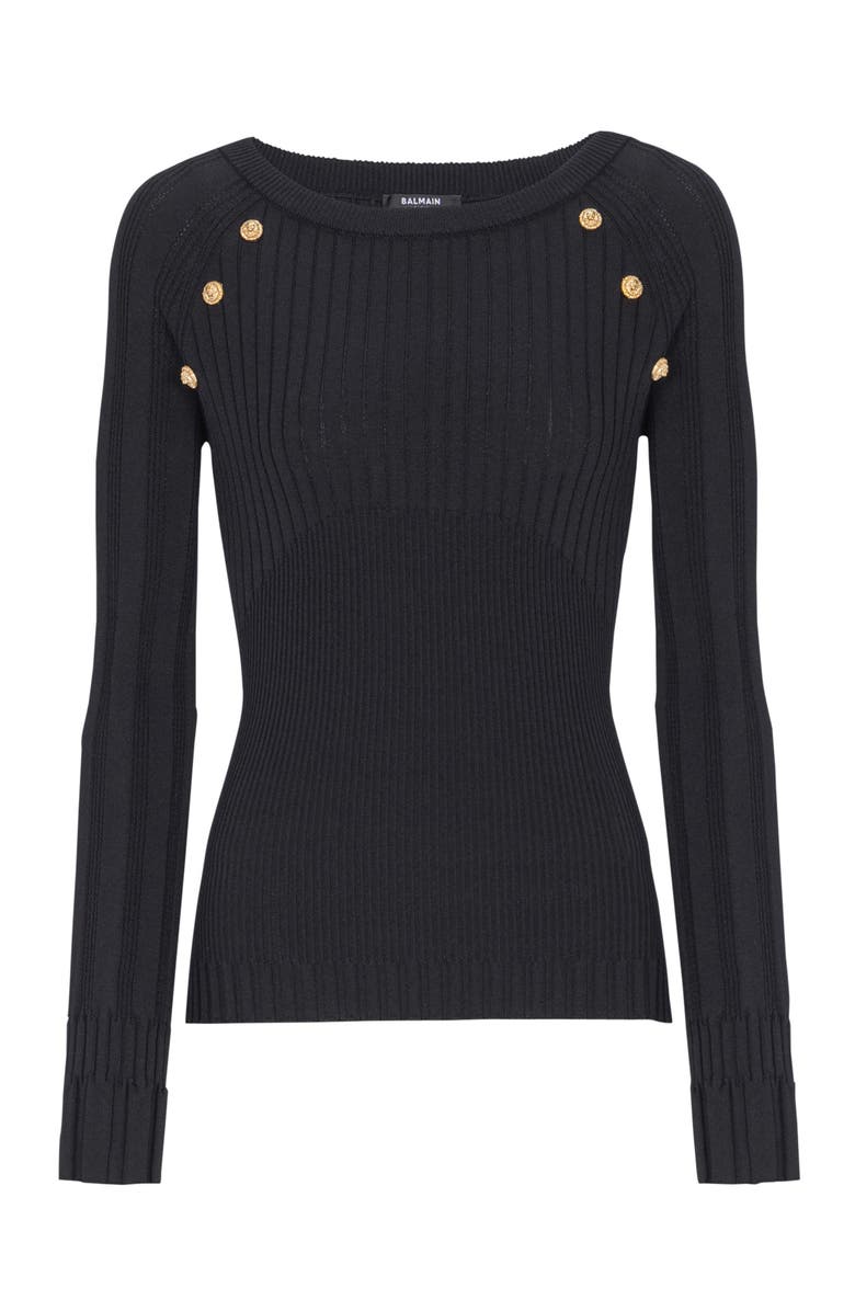 Balmain Knit top with buttons, Alternate, color, Black
