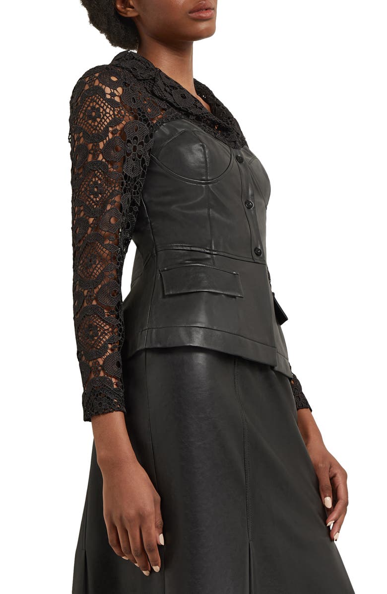 Misook Lace & Faux Leather Corset Jacket, Alternate, color,