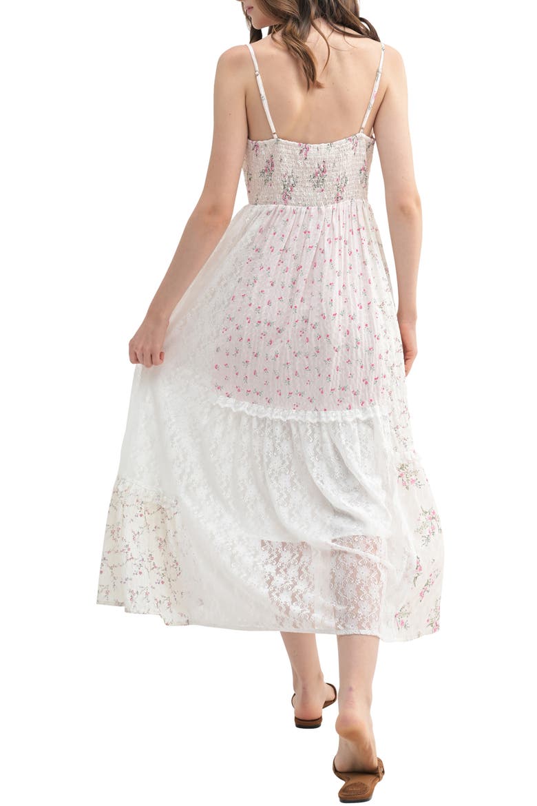 Patchwork Sweetheart Neck Midi Dress, Alternate, color, IVORY MULTI FLORAL