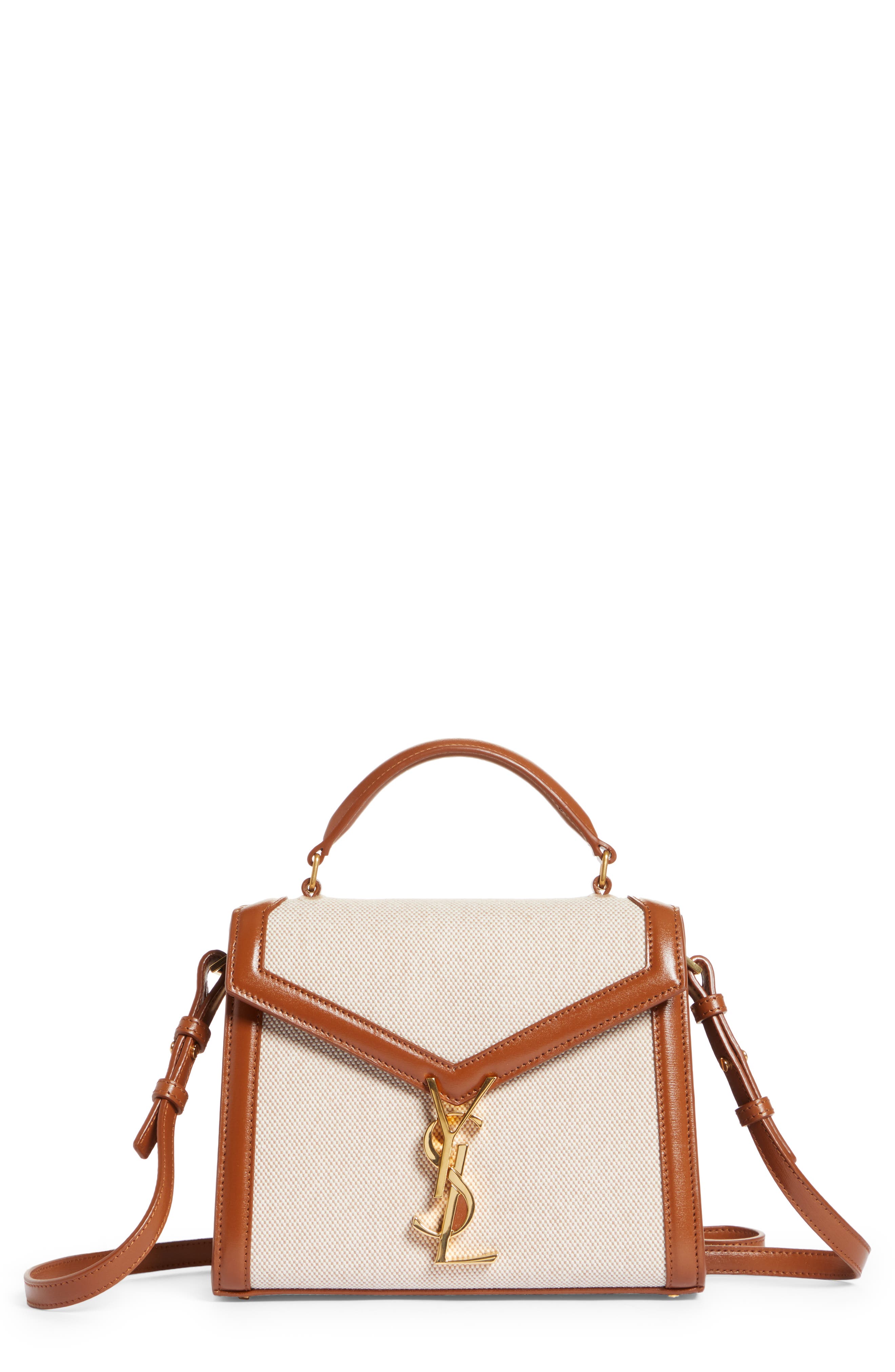 Saint Laurent Mini Cassandra Linen Top Handle Bag, Main, color, 