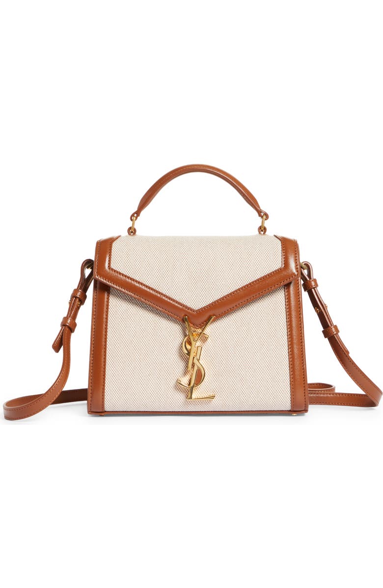 Saint Laurent Mini Cassandra Linen Top Handle Bag, Main, color,