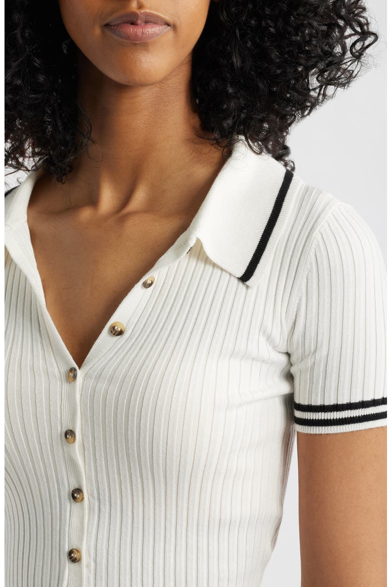 Tipped Short Sleeve Rib Polo Sweater, Alternate, color, WHITE