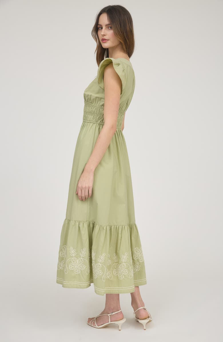 AUGUST SKY Ruffle Sleeve Midi Dress, Alternate, color, Olive