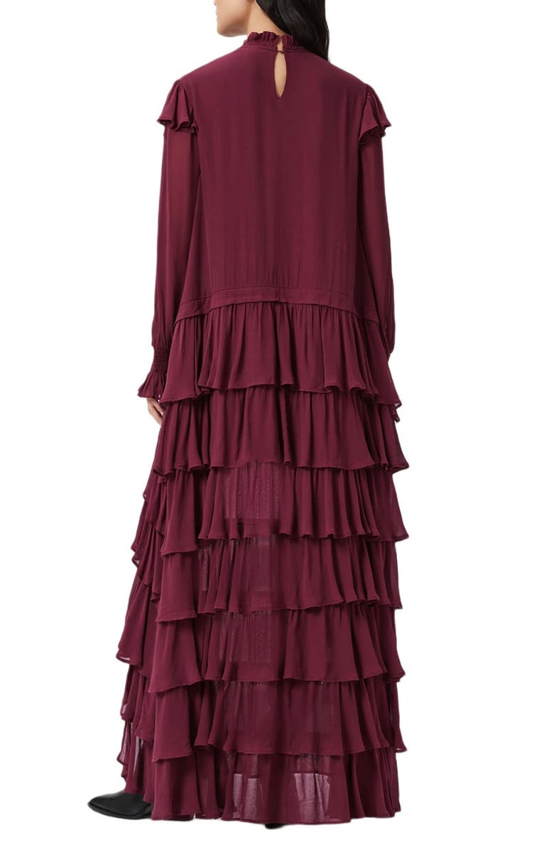 AllSaints Cavarly Ruffle Long Sleeve Maxi Dress, Alternate, color, Tawny Port Red