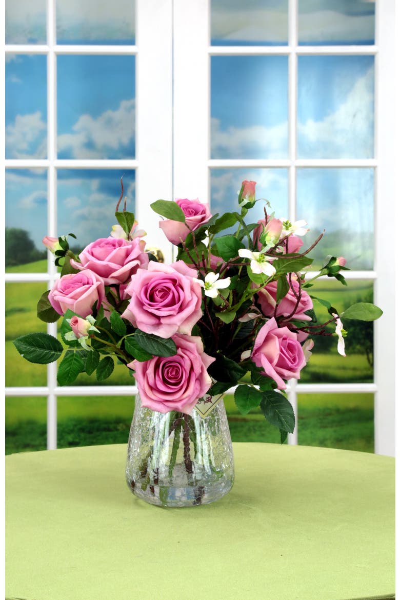 Roses in Crackle Vase, Alternate, color, Pink