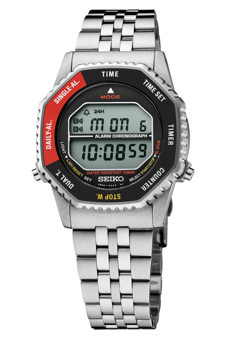 Essentials RotoCall Digital Chronograph Bracelet Watch, 37mm, Main, color, RED