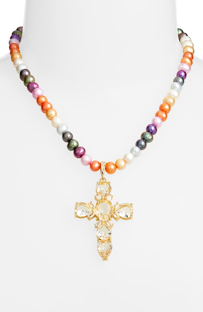 VIDAKUSH Cross Pendant Pearl Necklace, Alternate, color, Gold