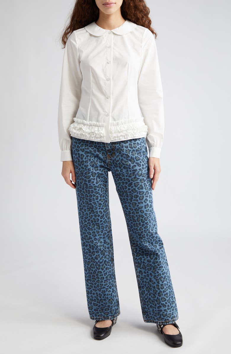 Molly Goddard Leopard Print Rigid Flare Jeans, Alternate, color, 