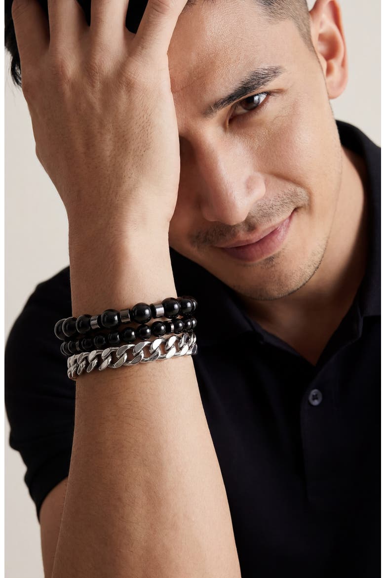 Midnight & Steel Bracelet Set, Alternate, color, ONYX