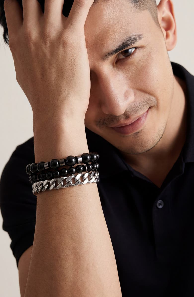 Mr. Ettika Midnight & Steel Bracelet Set, Alternate, color, Onyx