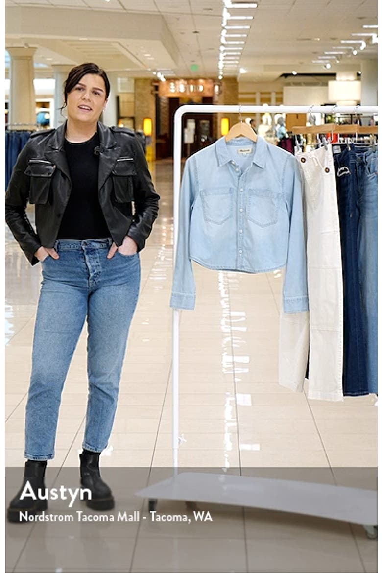 Crop Straight Hem Denim Button-Up Shirt video