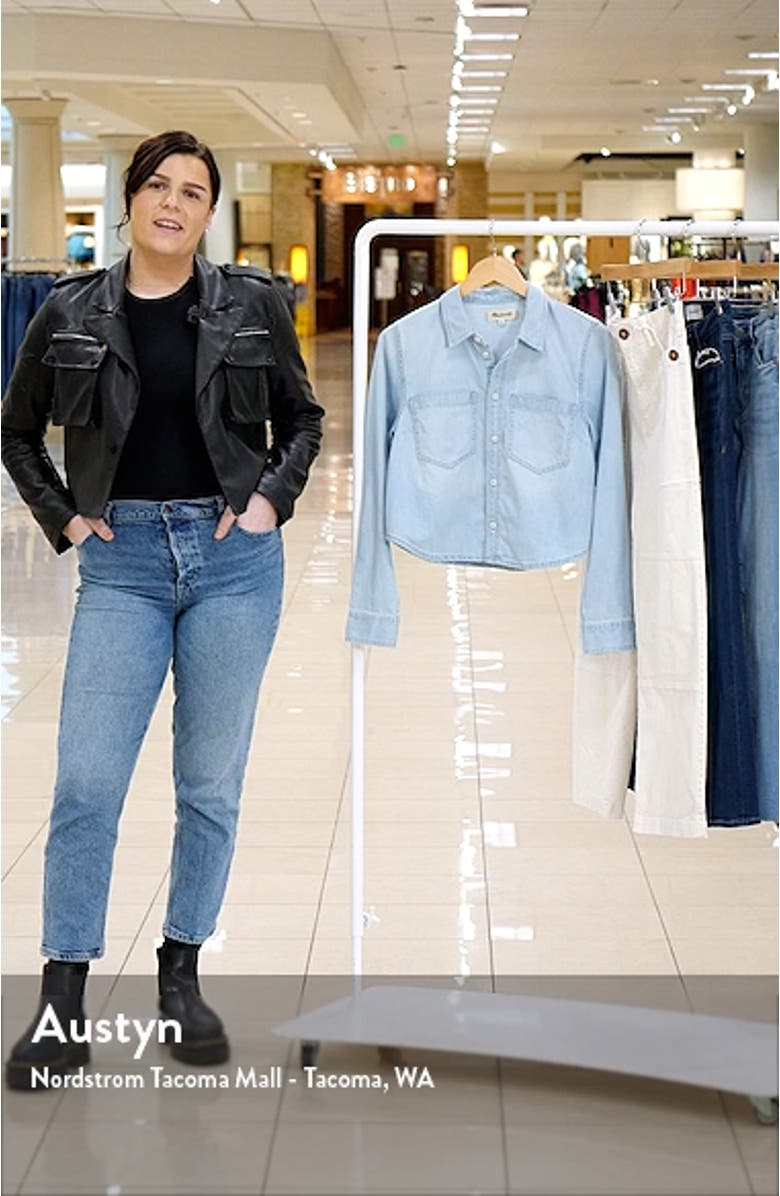 Crop Straight Hem Denim Button-Up Shirt, sales video thumbnail