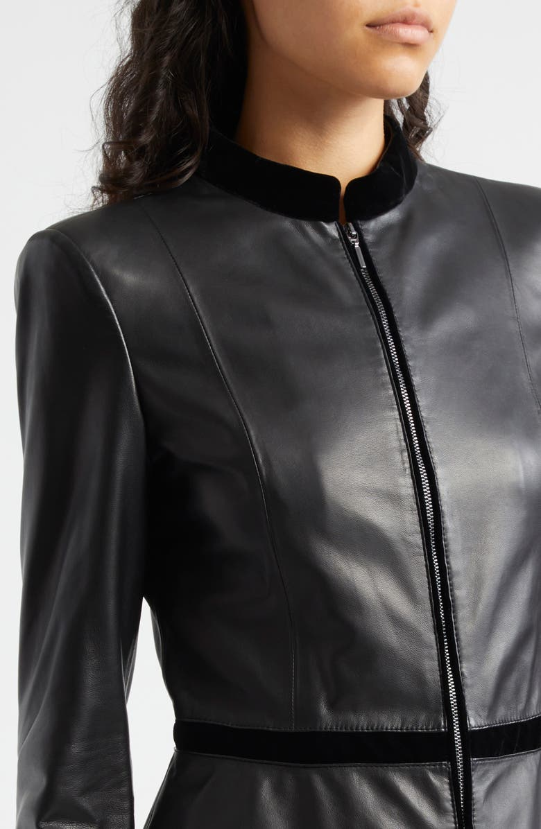 Emporio Armani Velvet Trim Leather Jacket, Alternate, color,