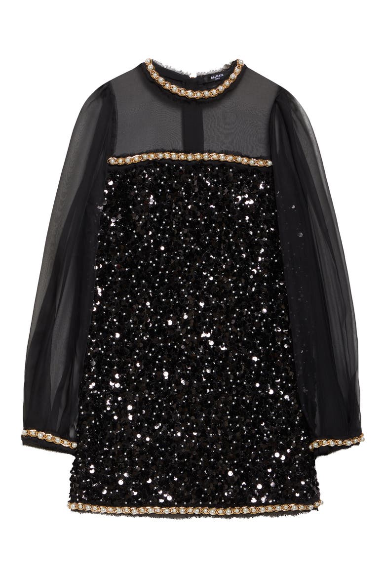 Embellished Long Sleeve Shift Dress, Alternate, color, BLACK MULTI