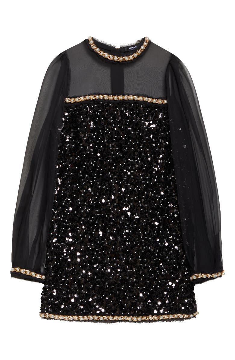 Balmain Embellished Long Sleeve Shift Dress, Alternate, color, 