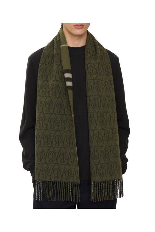 Burberry Reversible B Shield Cashmere Scarf In Green